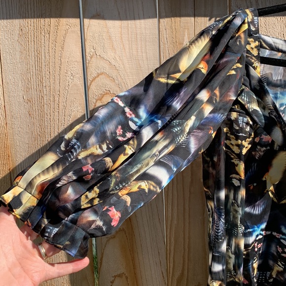 Ted baker blouse top draped neck mirrored canaries sz 3 - Picture 5 of 11